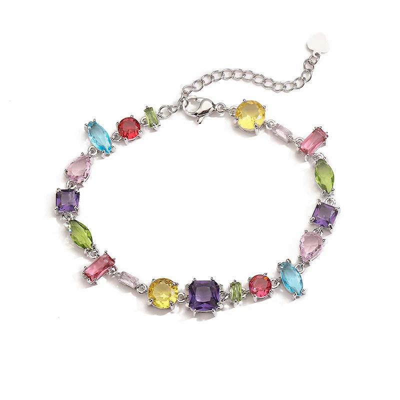 HECHENG, Colourful Zirconia Patchwork Irregular Graphic Design Bohemian Brass Bracelet Necklace Ladies Jewellery Gift 1 PCS