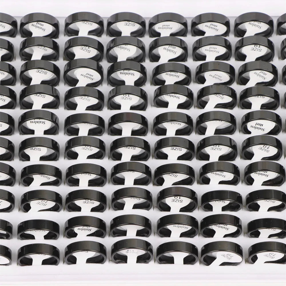 100Pcs/lot Fashion Smooth Stainless Steel Rings For Women Men Width 2-8mm Simple Lovers Jewelry Party