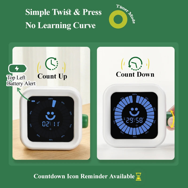 Upgraded Visual Timer Rechargeable Digital Countdown Kitchen Mechanical Cooking Timer Management Tool for Home School Office