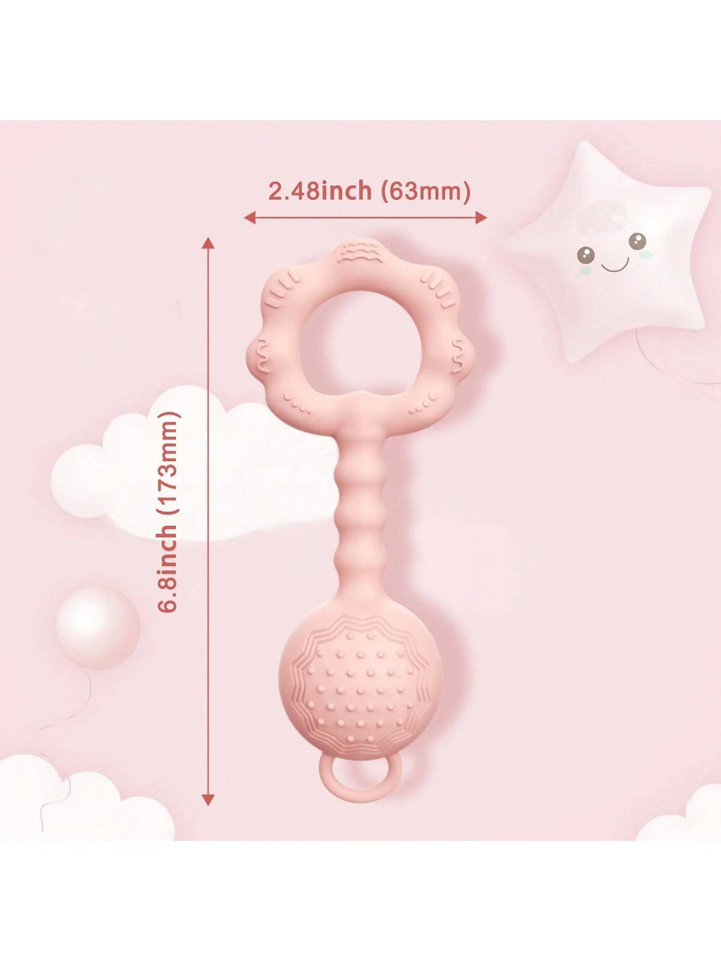 1ps Teethers for Babies 6-12 Months, Rattles for Babies 0-6 Months, 2-in-1 Rattle and Teether Toy for Soothing Baby Teething