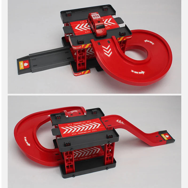 Track Parking Lot Toys Multi-Storey Rail Car Parking Building Fire Police Engineering Vehicle Car Children's Toys