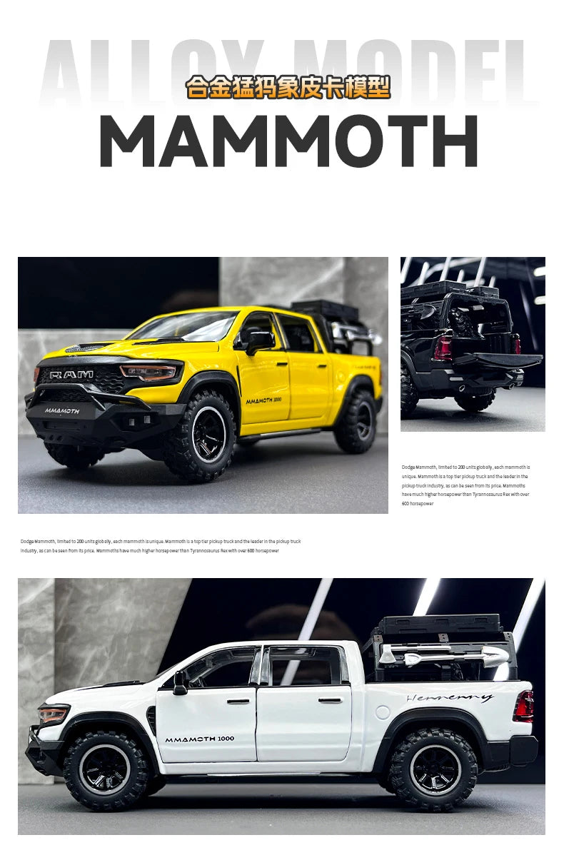 1:32 Dodge RAM 1000 TRX Mammoth Picku Alloy Car Model Sound And Light Pull Back Children's Toy Collectibles Birthday Gift
