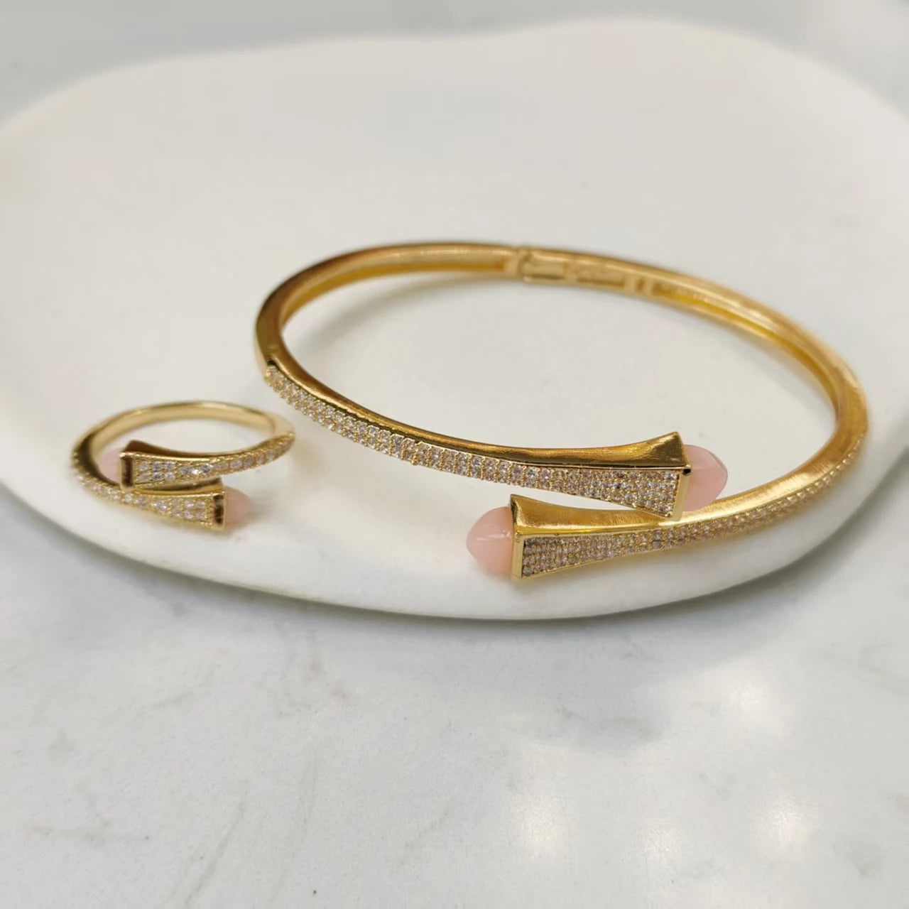 2025 New Cute Women Fashion Bracelet & Ring Set Candy color stone Simple Open Cuff Bangle Ring Arab Middle Eastern Jewelry Set