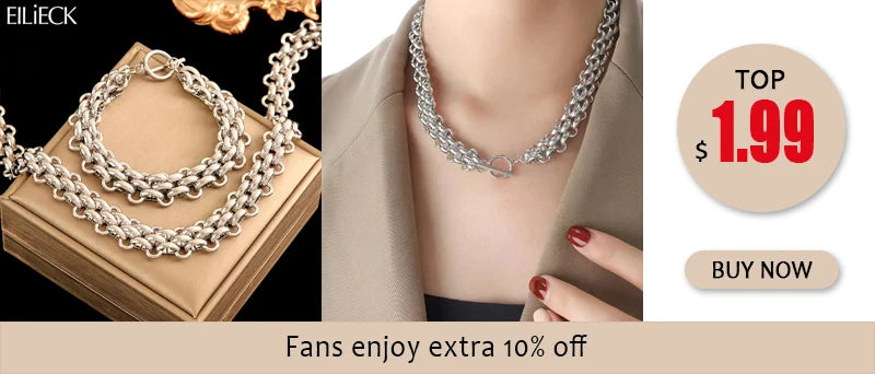 EILIECK 316L Stainless Steel Double Color Oval Necklace Bracelet Set For Women Hip-Hop Punk Twists Neck Chain Jewelry Gift