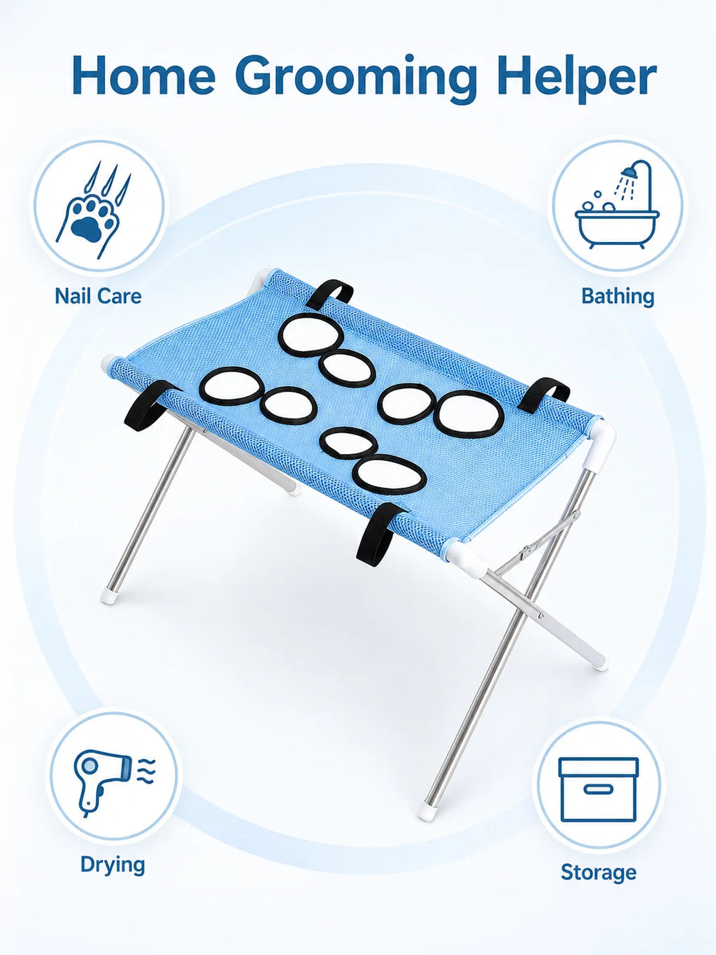 Pet Bathing Hammock Stand Foldable Dog Cat Grooming Drying Table Breathable Mesh Bath Helper for Small Pets