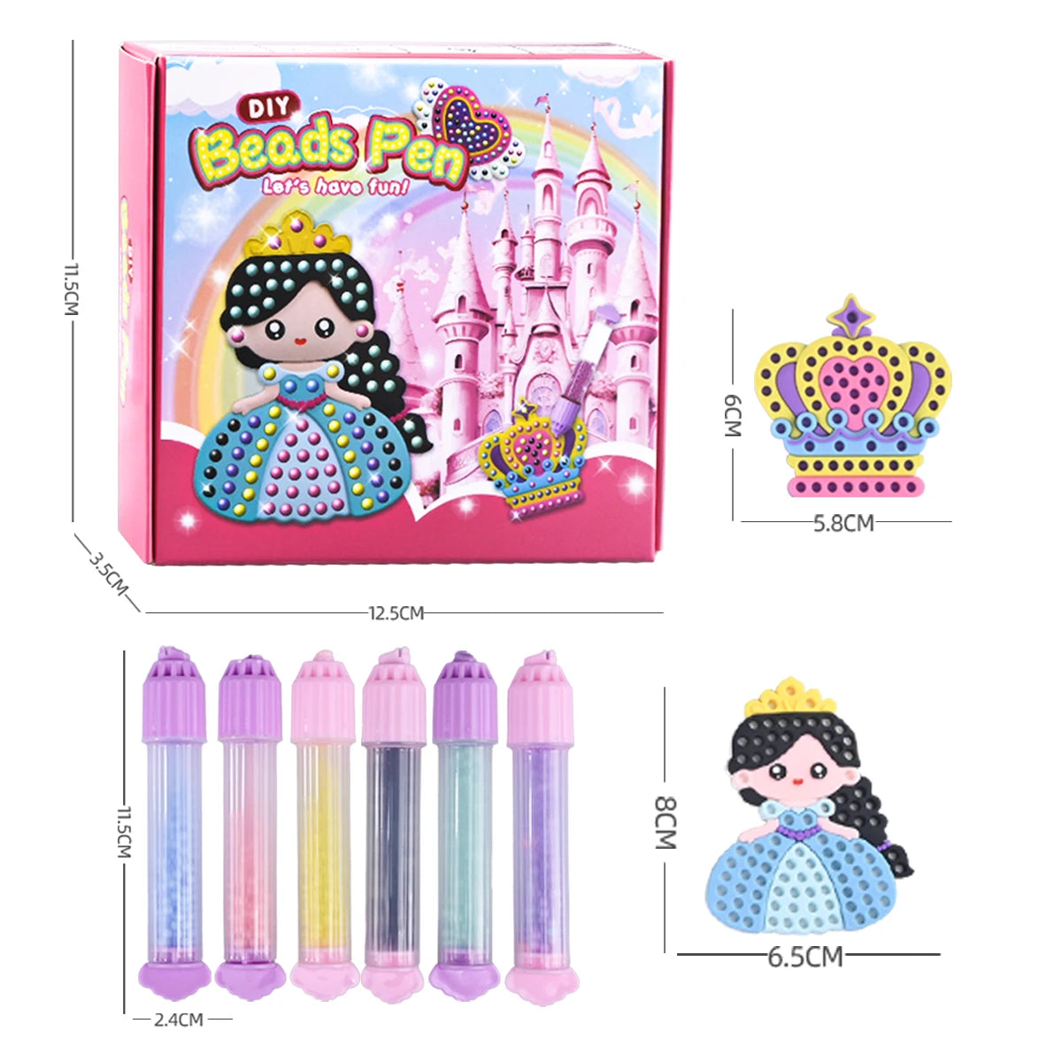Handmade Set Beads Pen DIY Girls Toys, Creative Production Sticker Princess Rainbow Bow Girl Gifts Toy for Kids