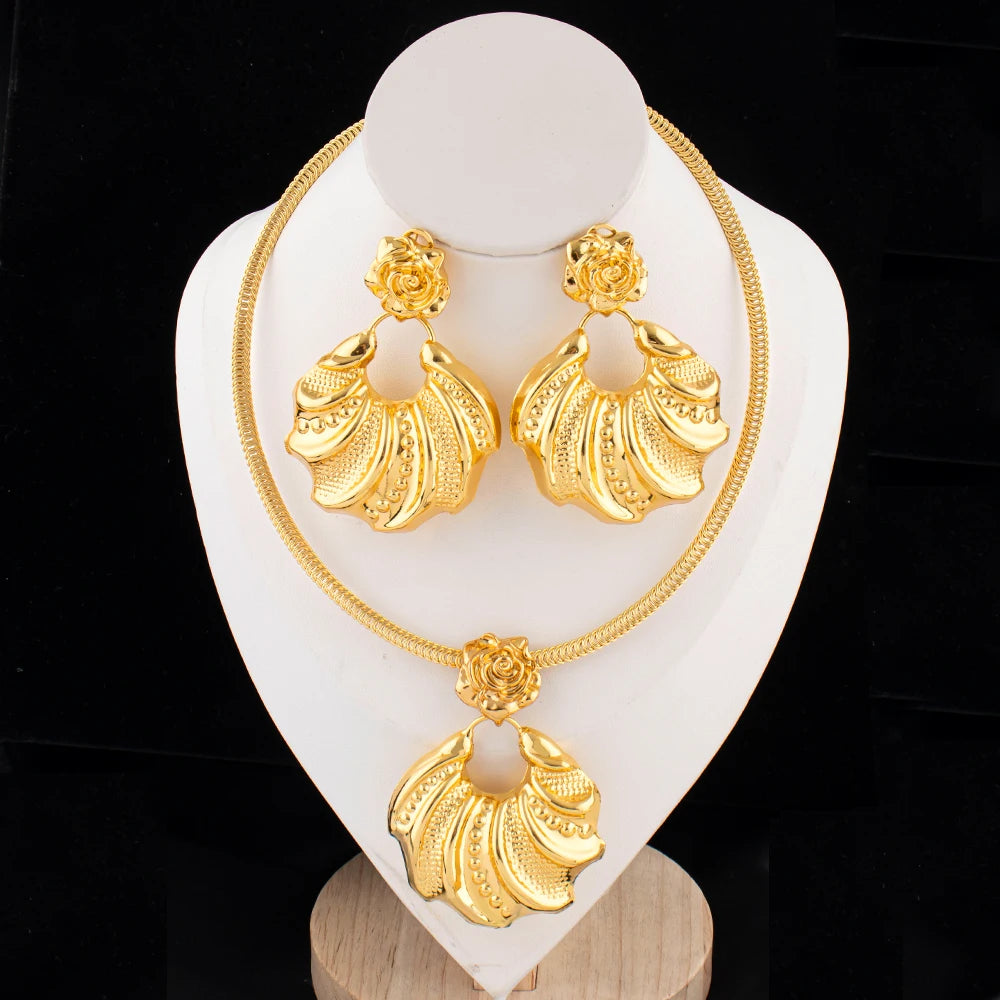 African Jewelry Set Irregular Design Hoop Earrings and Pendant 2PCS Set for Weddings Bridal Necklace Earrings Accessory
