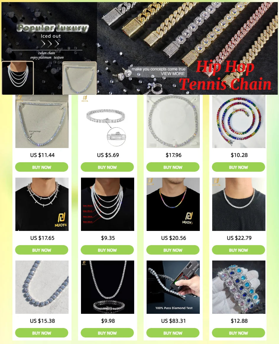 Hip-Hop 1 Row Cz Tennis Chain Necklace Cubic Zircon Iced Out 3Mm 4Mm 5Mm 6Mm 18/K Rapper Necklace Drop Shipping Luxury Jewelry