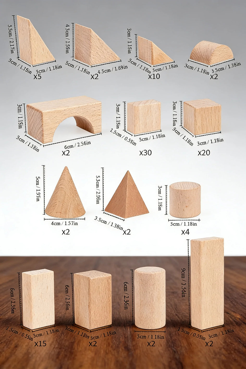 100 Pcs Beech Wooden Building Blocks Kids Formaldehyde-Free Large Size Anti-Swallowing Imagination Creative Construction Play
