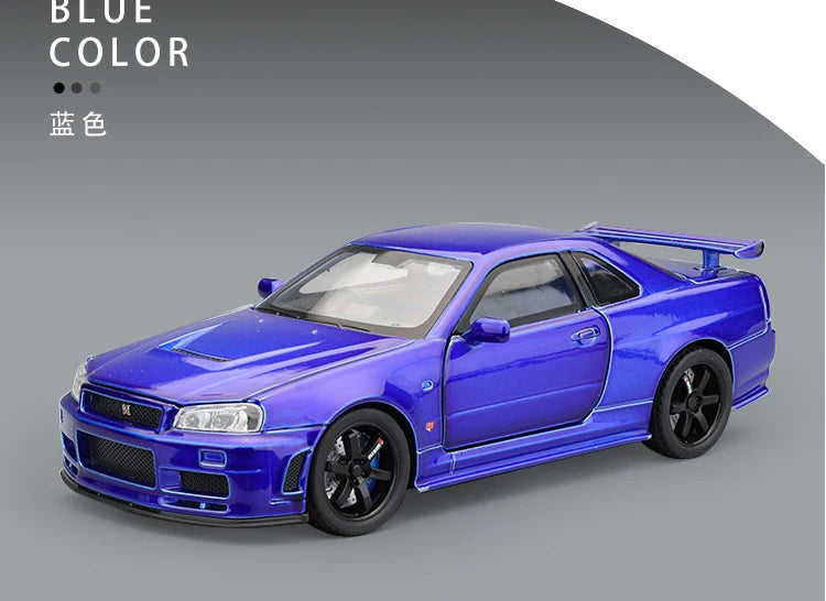 1:32 Scale GTR R34 R35 Diecast Model Alloy Toy Sport Cars Sound Light Pull Back high simulation Kid Birthday Gift Collect