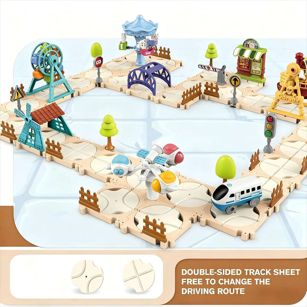 DIY Puzzle Track Car Set Assembling Scene Rail Train Learning Logic Road Board Games Educational Toy Kid Boy Birthday Gifts
