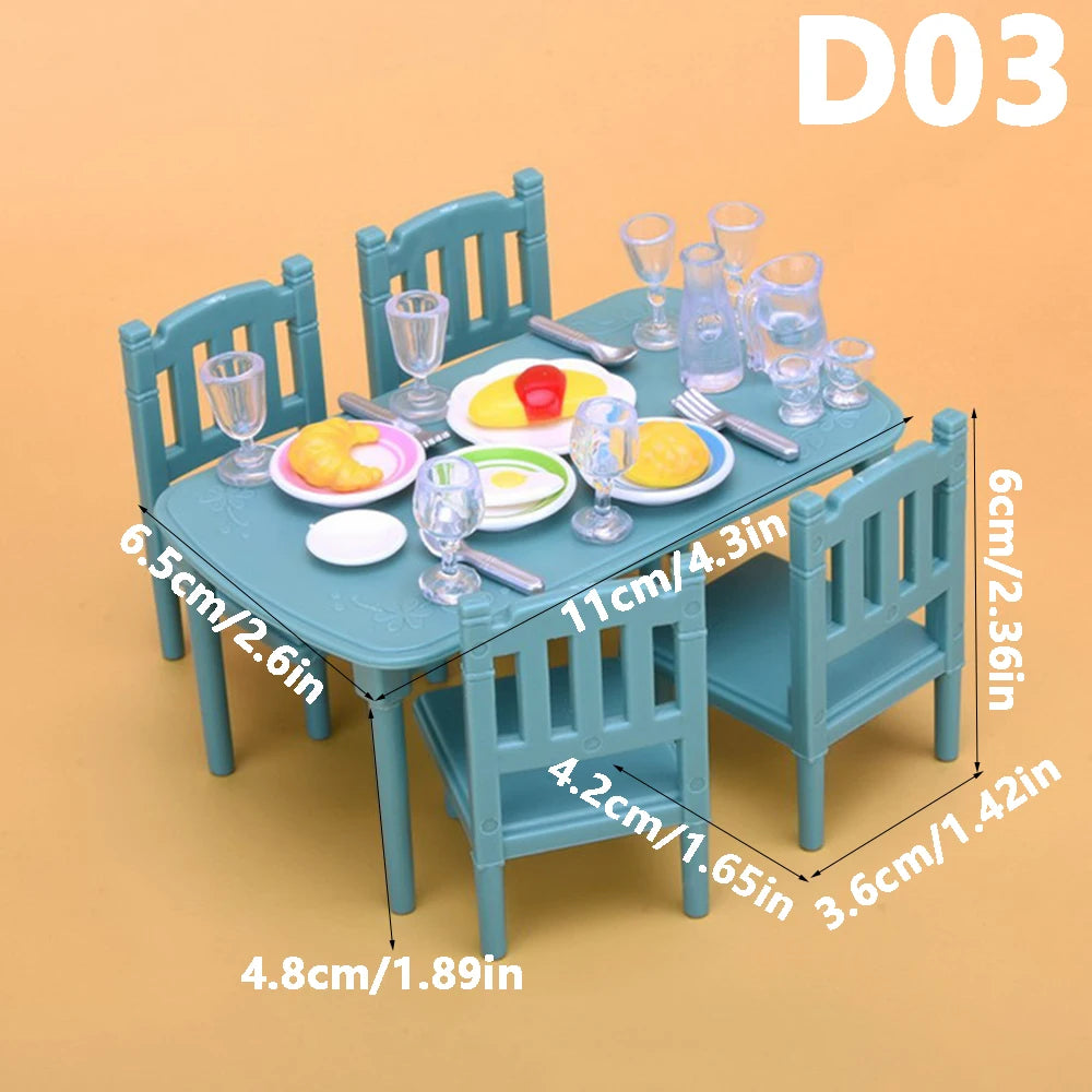 Doll House 1:12 Miniature Furniture Kitchen Toy Dining Table Dollhouse Accessories Montessori Bedroom Bathroom For Girl Gift