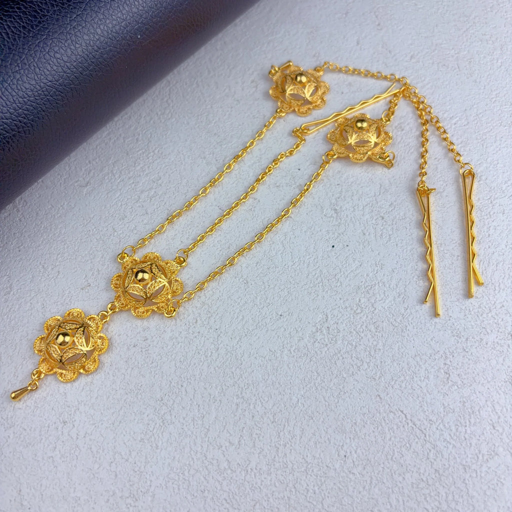 Ethiopian Dubai 24k Plated Gold 6PCS Jewelry Set For Woman African Indian Big Pendant Necklace Wedding Engagement Gifts