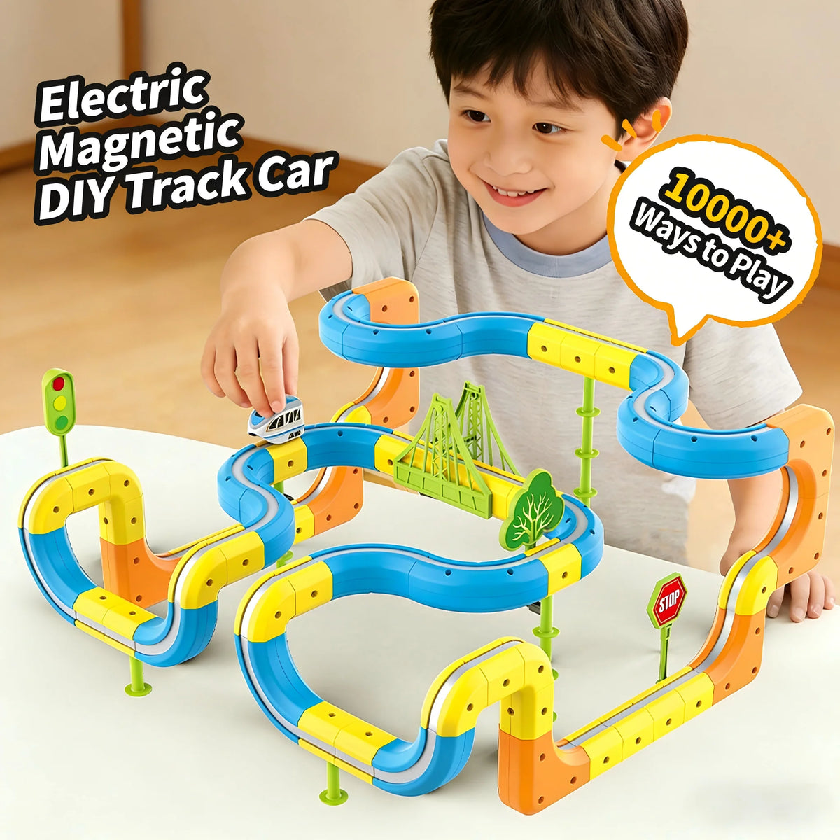 Electric Magnetic DIY Track Car, Parent-Child Interaction, Multiple Play Styles, Anti-Gravity Train, Super Strong Magnets, DIY Assembly, Suitable for Boys and Girls, Best Gift