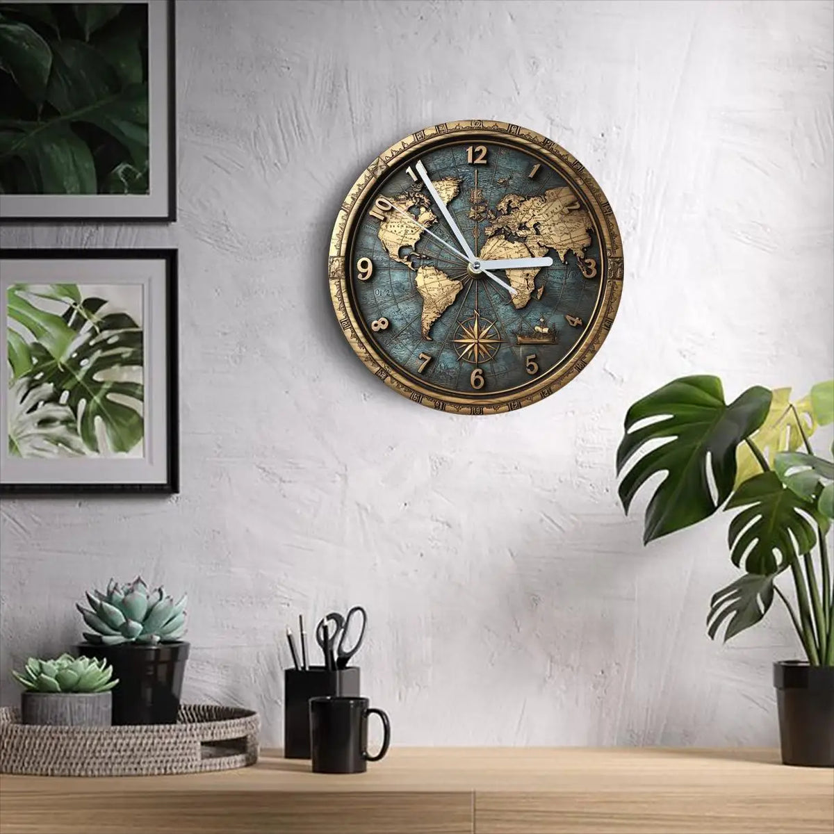 2D Sailboat Theme Nautical Wooden Wall Clock Quartz Silent Round Clocks Vintage Gift Crafts Home Decoration Wood Hanging Clocks