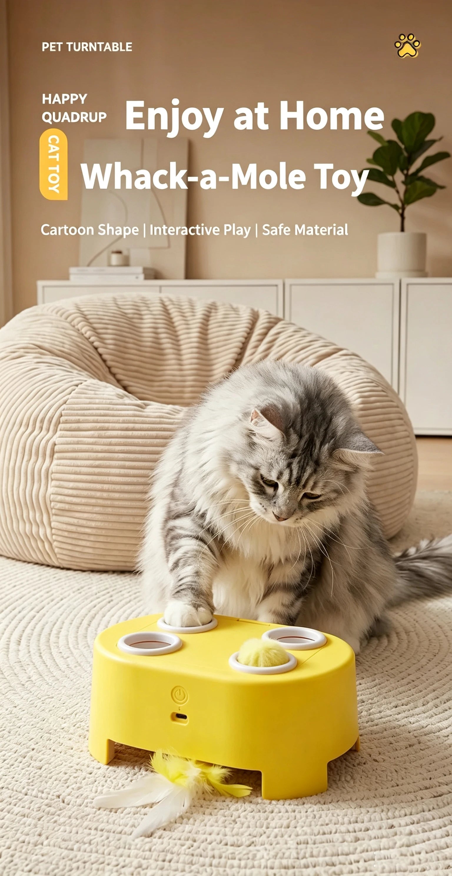 Multifunctional Cat Toy: Whack-a-Mole Toy with Rotating Feather Teaser Stick, Self-Entertainment Gadget, Electric Cat Toy