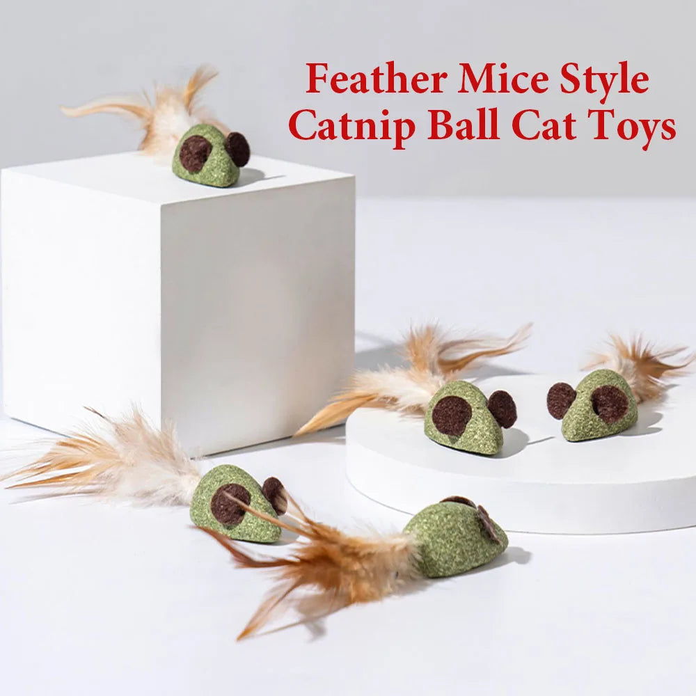 Mouse Cat Toys Catnip Feather Ball Self Cleaning Teeth Interactive Home Chasing Game Toy Products Cat Mint Ball Training Toys
