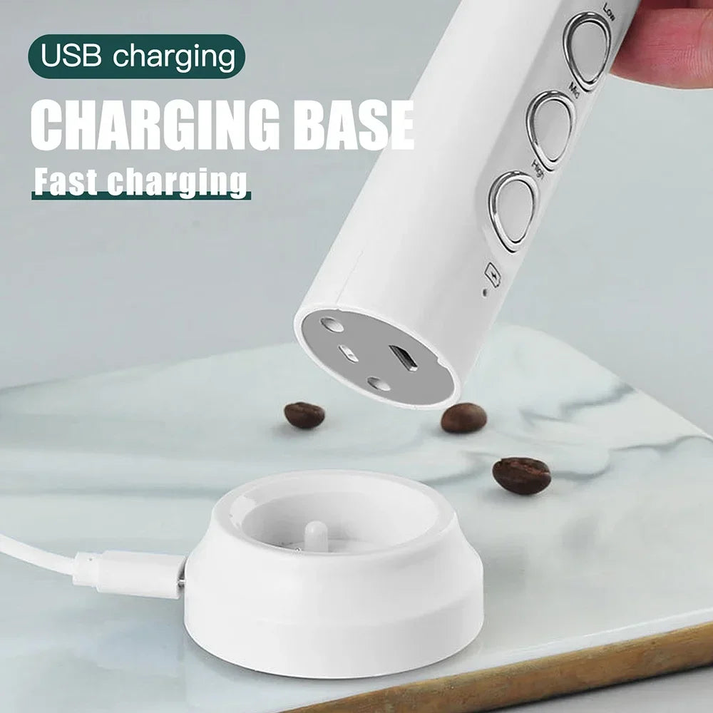 USB Rechargeable Milk Frother Mini Handheld Electric Foam Maker with 3 Speed Whisks for Latte Coffee Cappuccino