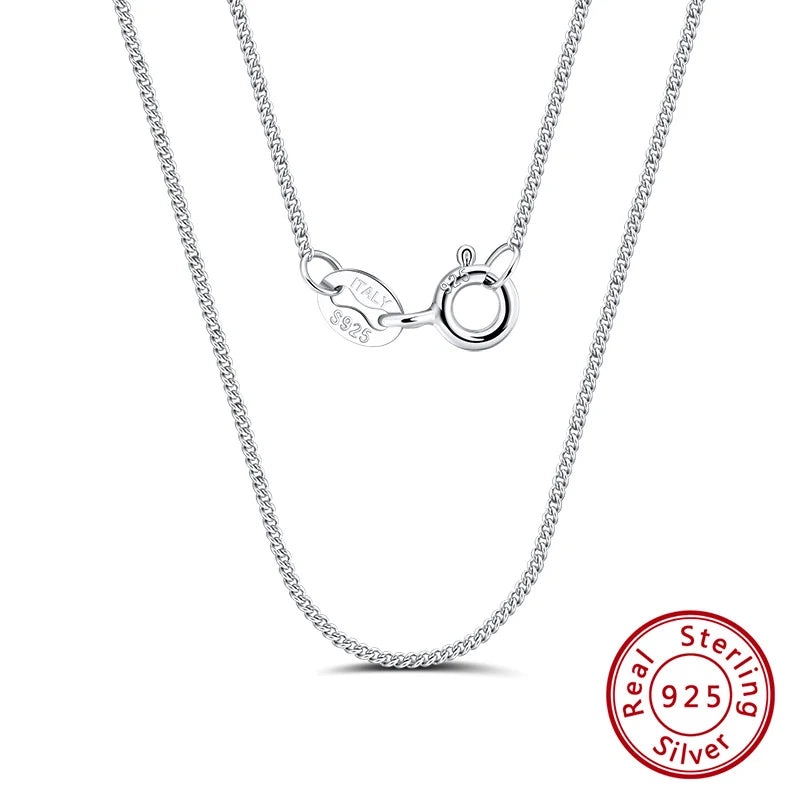 Rinntin Solid 925 Sterling Silver 1.0mm Side Chain Necklace for Women Girls Elegant Necklace Fine Jewelry 40/45/50/55/60cm SC18
