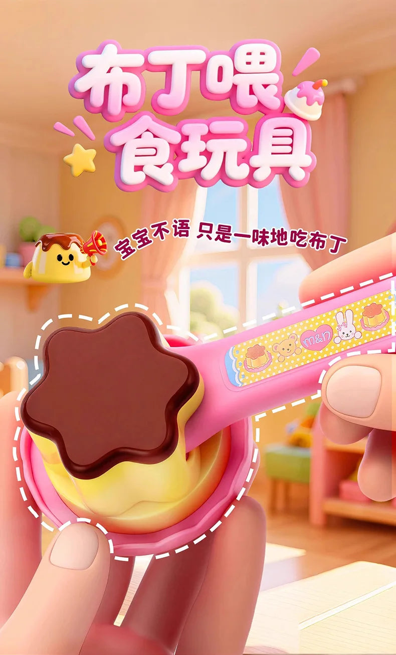 2025 New Food Pudding Feeding Toy Desktop Ornament Cute Pink Jelly Strawberry Pudding Set Ornaments Models For Kids Girls