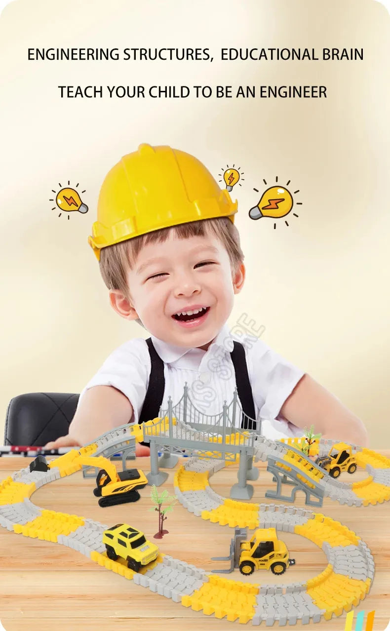 DIY Car Race Magic Rail Track Sets Brain Game Flexible Curved Creates Vehicles Toys Plastic Colored Railroad for Child's Gifts