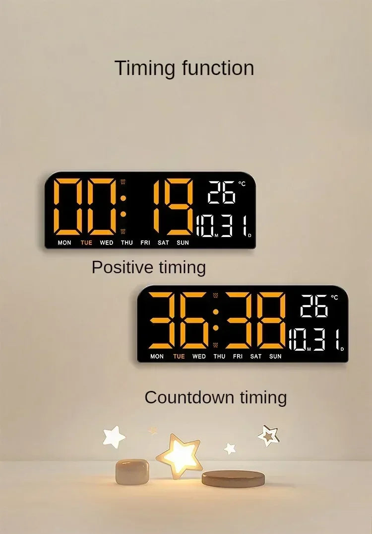 Large LED Digital Wall Clock Temperature Date Week Display Countdown Table Clock Brightness Adjustment Two Alarm 12/24h Clock