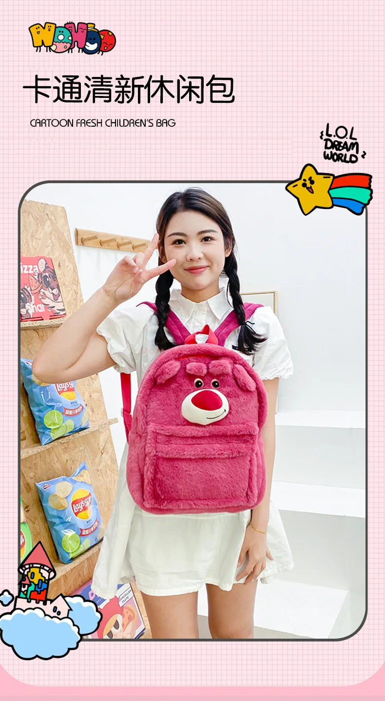 New Lotso Alien Cartoon Funny Plush Backpack Students Large Capacity Bag Girls Casual Soft Stuffed Schoolbag Lightening Bag