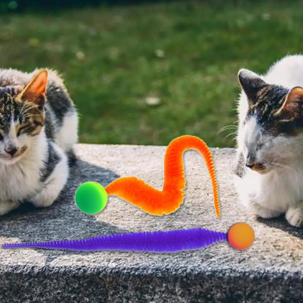 Cat Teaser Colorful Toy Bouncy Ball Fluffy Tail Simulation Kitten Bite Teaser Tool Interactive Cat Elastic Toy Supplies