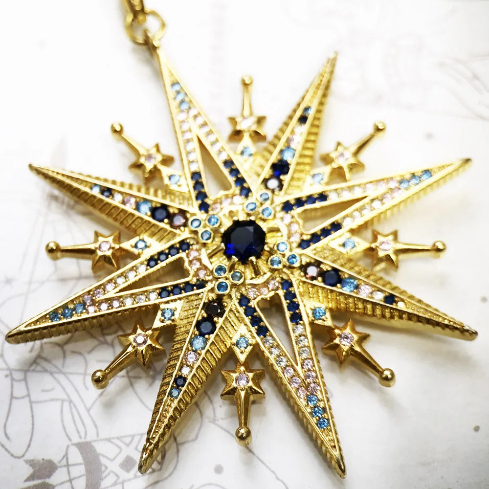 Pendant Sun Star CZ Pave Summer Winter New 925 Sterling Silver Fine Jewelry Europe Style Accessories Gift For Men Woman