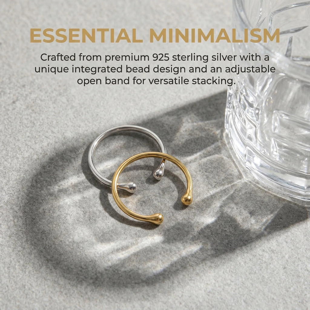F.I.N.S Minimalist S925 Sterling Silver Geometric Small Bead Open Line Ring Stacking Knuckle Adjustable Finger Rings Fine Jewels