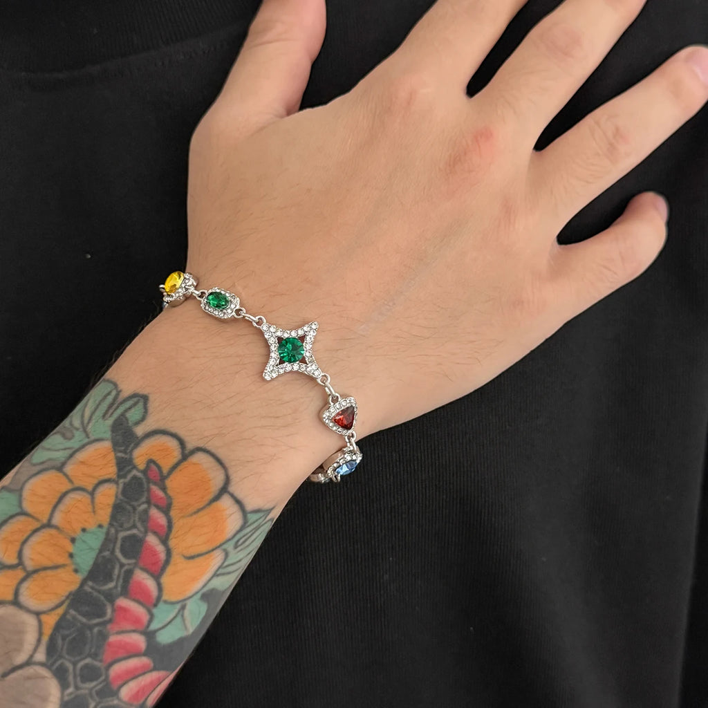 Ingemark Boho Luxury Colorful Crystal Chain Necklace Bracelet for Men Exquisite Creative Adjustable Link Couple Jewelry Set New
