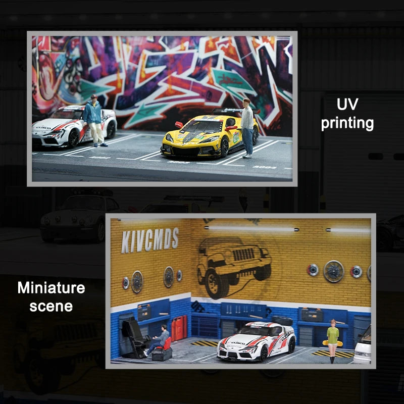 1/64 Garage scene Model Scene with Light Version Simulation Model Scene Decoration Collect (Excluding dolls and car models)
