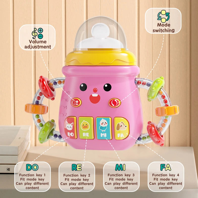 Baby Musical Pacifier Rattle Toys Early Educational Feeding Bottle Soft Teether Light Soothing Shaker Newborn