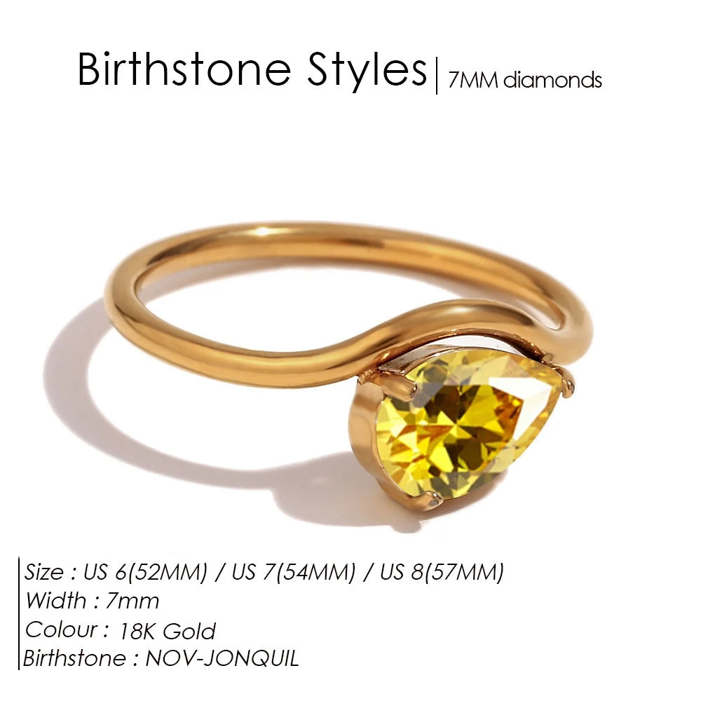 St-Delan Women's High-End Birthstone Ring 12 Colors Teardrop Zircon Ring Perfect Birthday Gift Jewelry Bulk Wholesale
