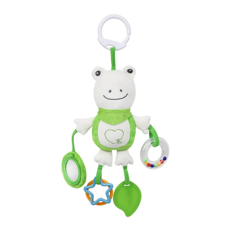Cartoon Animal Plush Baby Hanging Rattle Toy with Teether Crinkle Paper Infant Soothing Doll Sensory Stroller & Crib Toy