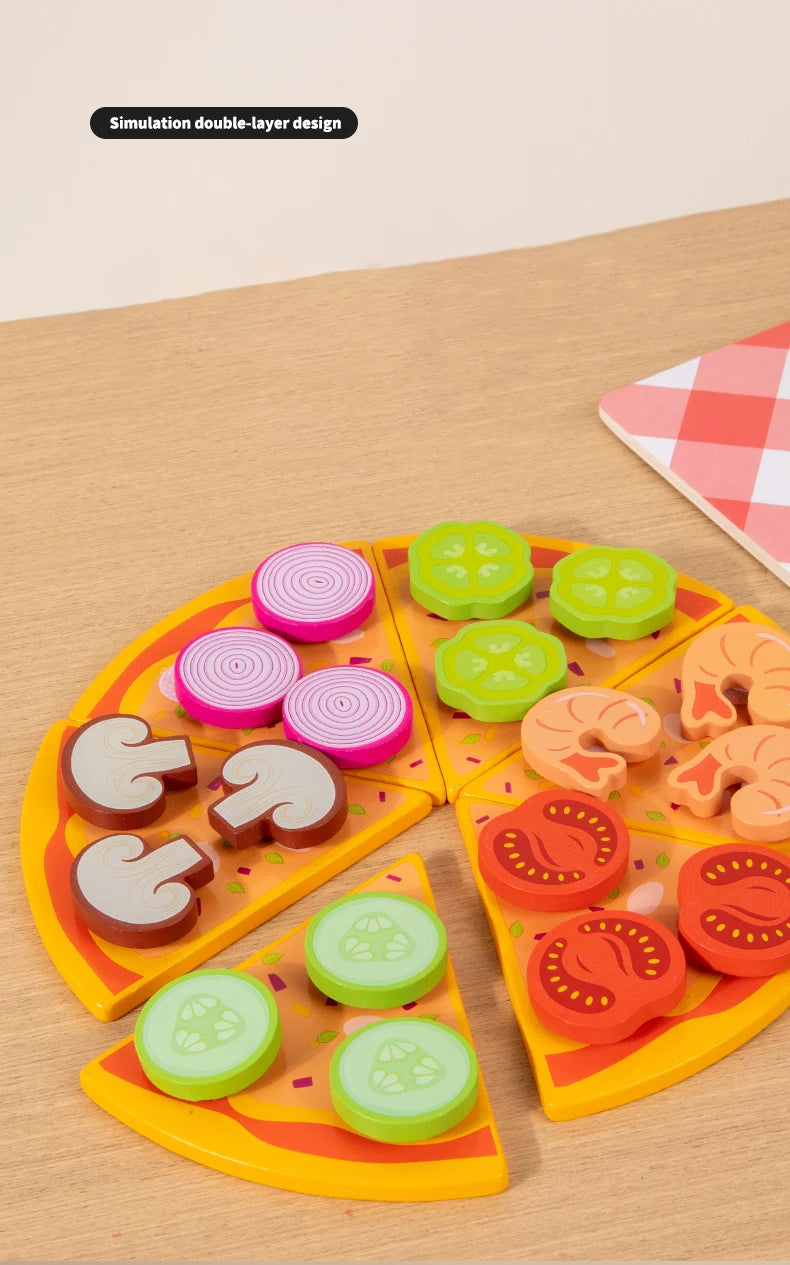Kids Pizza Cookie Set Cutting Toy Simulation Wooden Pizza Dinette Child Toy Kitchen Pretend Play Food Cooking Kitchen Funny Toys