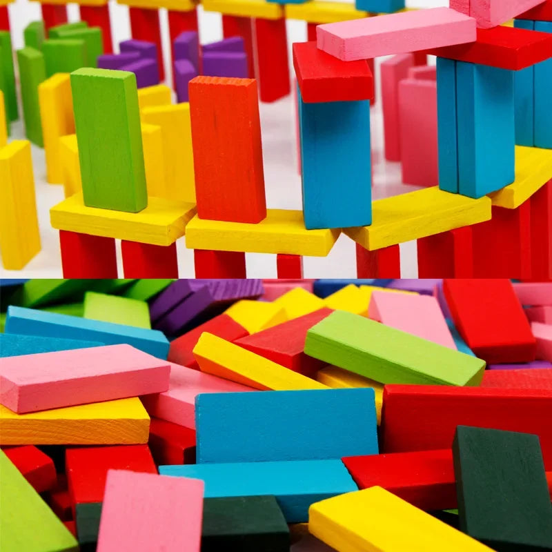 120/240Pcs Children Color Sort Rainbow Wooden Domino Building Blocks Kits Early Bright Dominoes Games Educational Toys Gifts