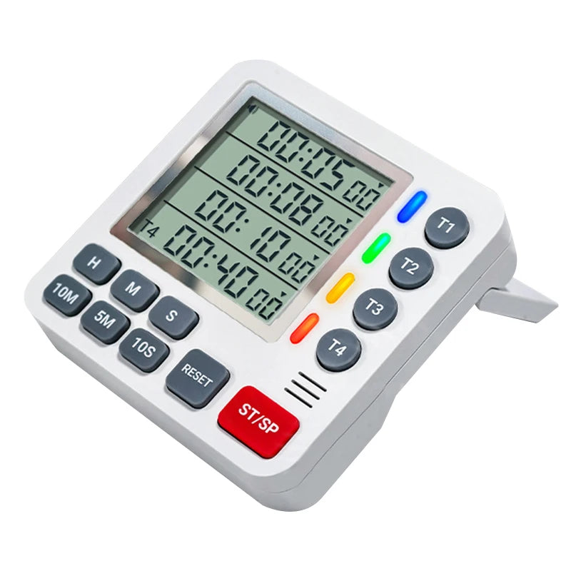 4 Channels Digital Timer Timing Kitchen Timer Learning/Catering Use LCD Display Mute Flashing Timer with Magnetic Back Stand
