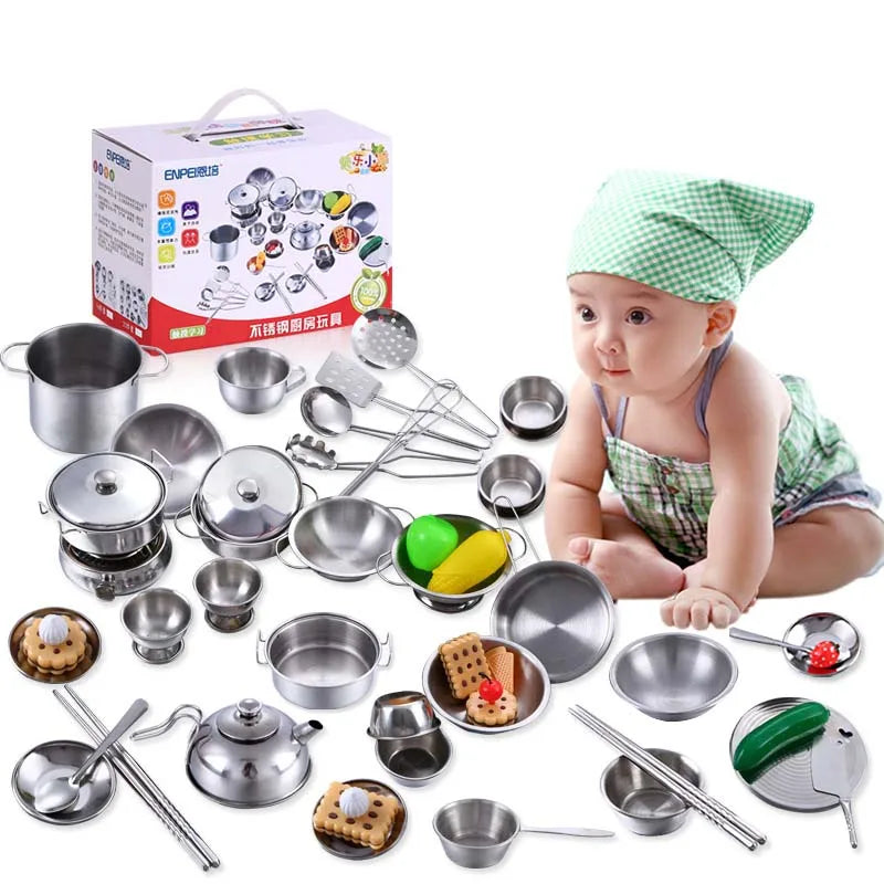25Pcs Children Stainless Steel Pretend Play Food Kitchen Cookware Set Toy Mini Cooking Game Pot  Shovel Tinplate Kid Kitchen Toy