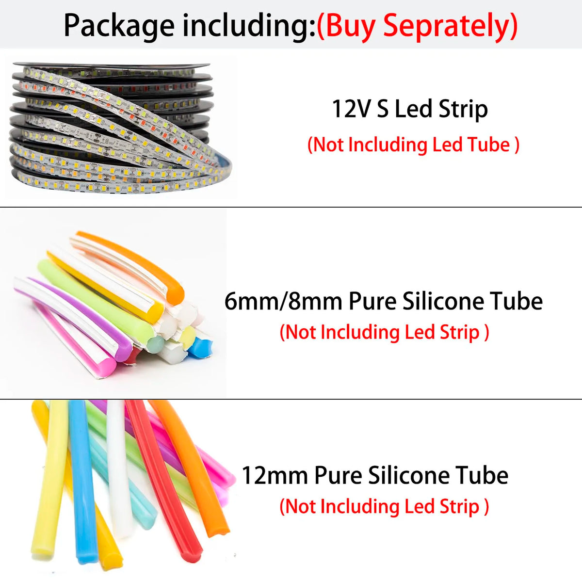 6mm 8mm 12mm S Bendable Separate Flexible Silicone Neon 3528SMD Led Strip 12V For LED Neon Sign Waterproof IP67