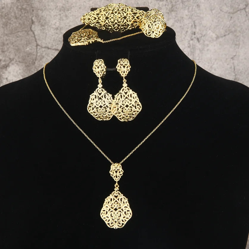 LUIZADA 2025 July Hot Selling Fashionable Copper Jewelry Set:Necklace, Earrings, Rings & Bangles For Women's  Wedding & Party