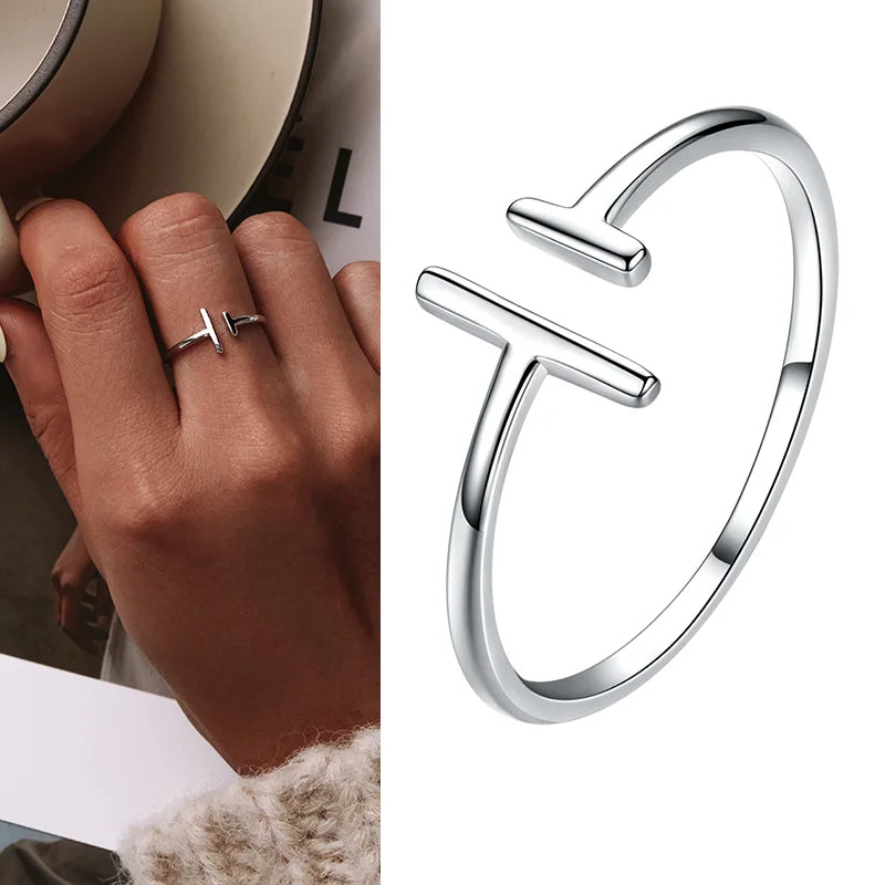 WOSTU Real 925 Sterling Silver Open Ring Finger Adjustable Size Wedding Rings For Women Engagement Fashion Silver Jewelry Gift