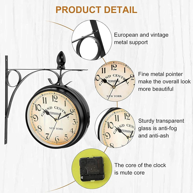 EuropeanVintage Clock Weatherproof Outdoor Large Wall Clock Pastoral Home Bedrooms Wall Clock silent indoor Study walldecoration