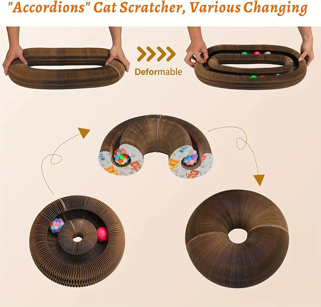 Ultimate indoor interactive mental and physical exercise cat toy, foldable cardboard scratching post