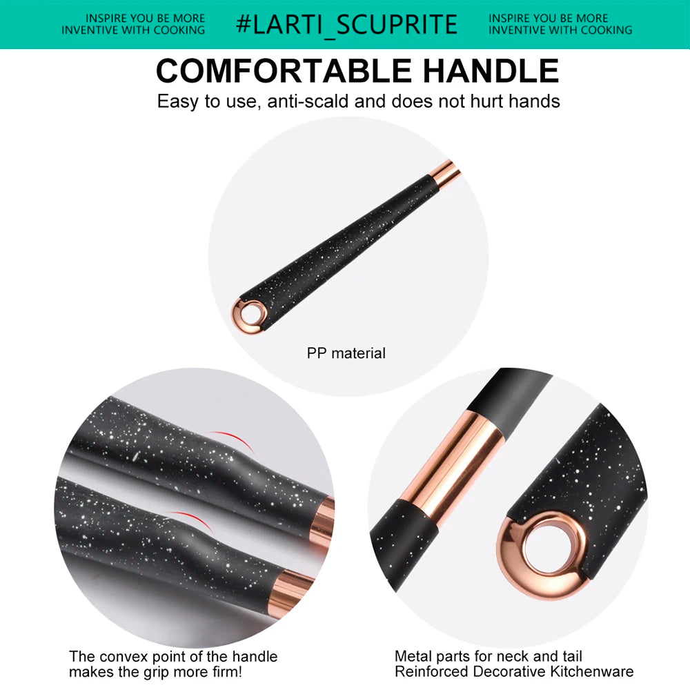 Gold Plated Handle Silicone Cooking Utensils Set Kitchen Non-stick Tool Gadgets BPA FREE Kitchenware Heat Resistant Spatula Set