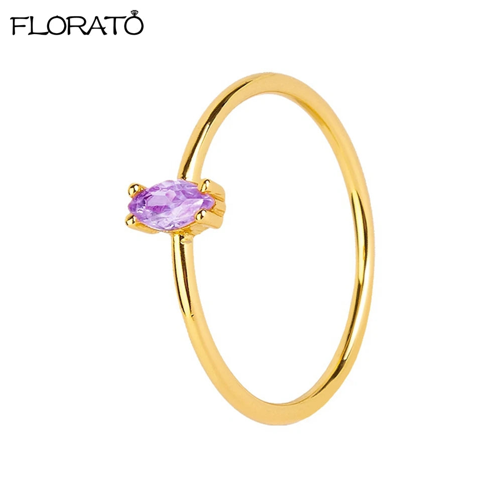 Trendy 18K Gold Plated Engagement Ring for Women Luxury Fashion Elegant Purple Crystal Wedding Rings Party Jewelry Gifts