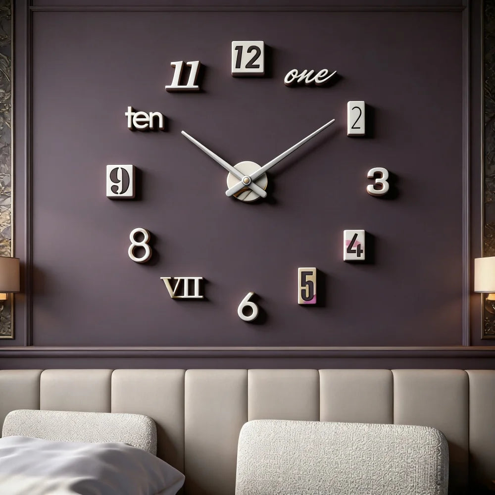 New Modern Design Large Wall Clock 3D DIY Quartz Clocks Fashion Watches Acrylic Mirror Stickers Living Room Home Decor Horloge