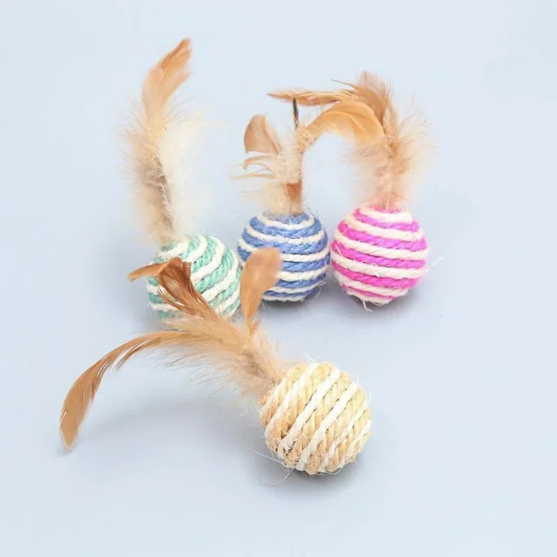 Pet Cat Toys Sisal Feather Ball Cat Scratch Ball Toys Pet Supplies Random Color  игрушки для кошек