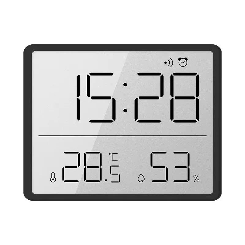3-in-1 Smart Digital Clock - Temperature & Humidity Display + Alarm - Ultra-Thin Adhesive Mount for Wall or Tabletop Use