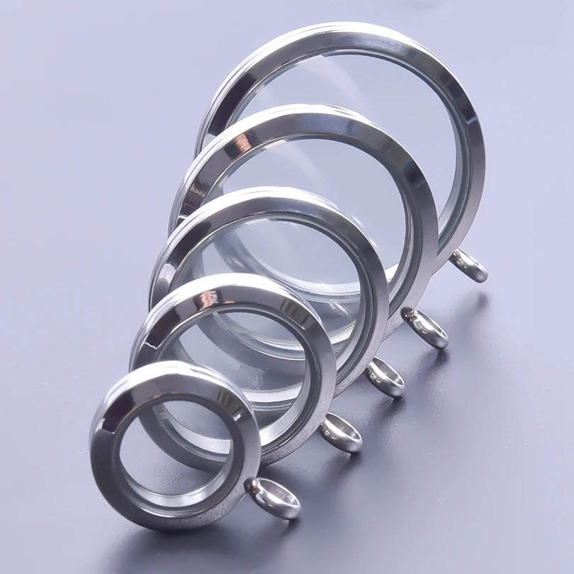 5Pcs 20-40mm Stainless Steel Glass Memory Cremation Urn Locket Pendant Openable Round Reliquary Photo Medaillon Colgantes